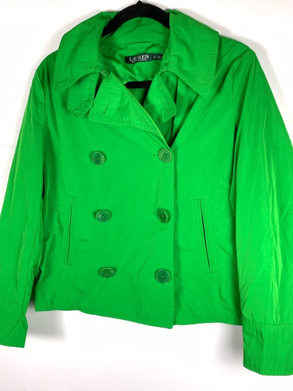 Lauren Ralph Lauren Jacket 8 Green Double Breasted Cropped Lightweight - Picture 4 of 15